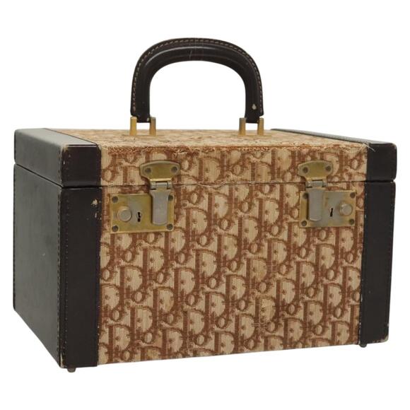 DIOR Trotter Canvas Vanity Case Hand Bag Brown - Picture 1 of 12